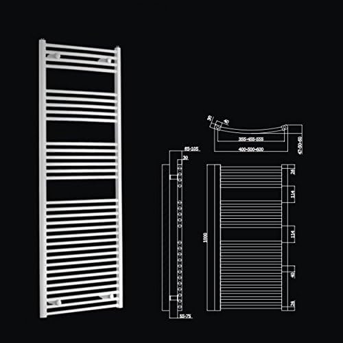 MERT Comfort Badheizkörper 400x1800mm Mittelanschluss Pulverbeschichtet Verkehrsweiss RAL9016 geboge