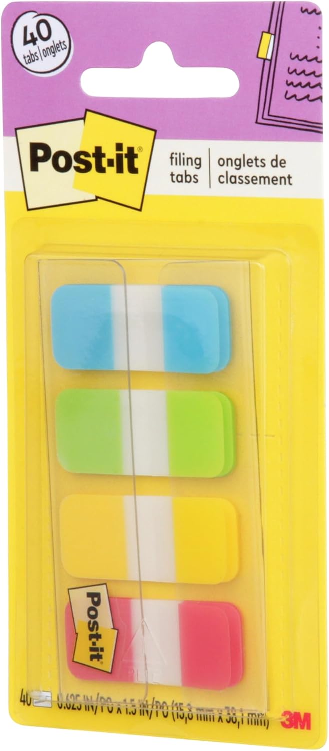 Post-it Tabs, 1,6 cm Solid, Aqua, Gelb, Pink, Violett, langlebig, beschreibbar, repositionierbar, ha