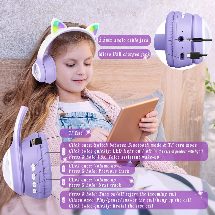 Bluetooth Kopfhörer Kinder, Faltbar 85dB Mädchen Kopfhörer Over Ear, Kabellos Kinderkopfhörer mit LE