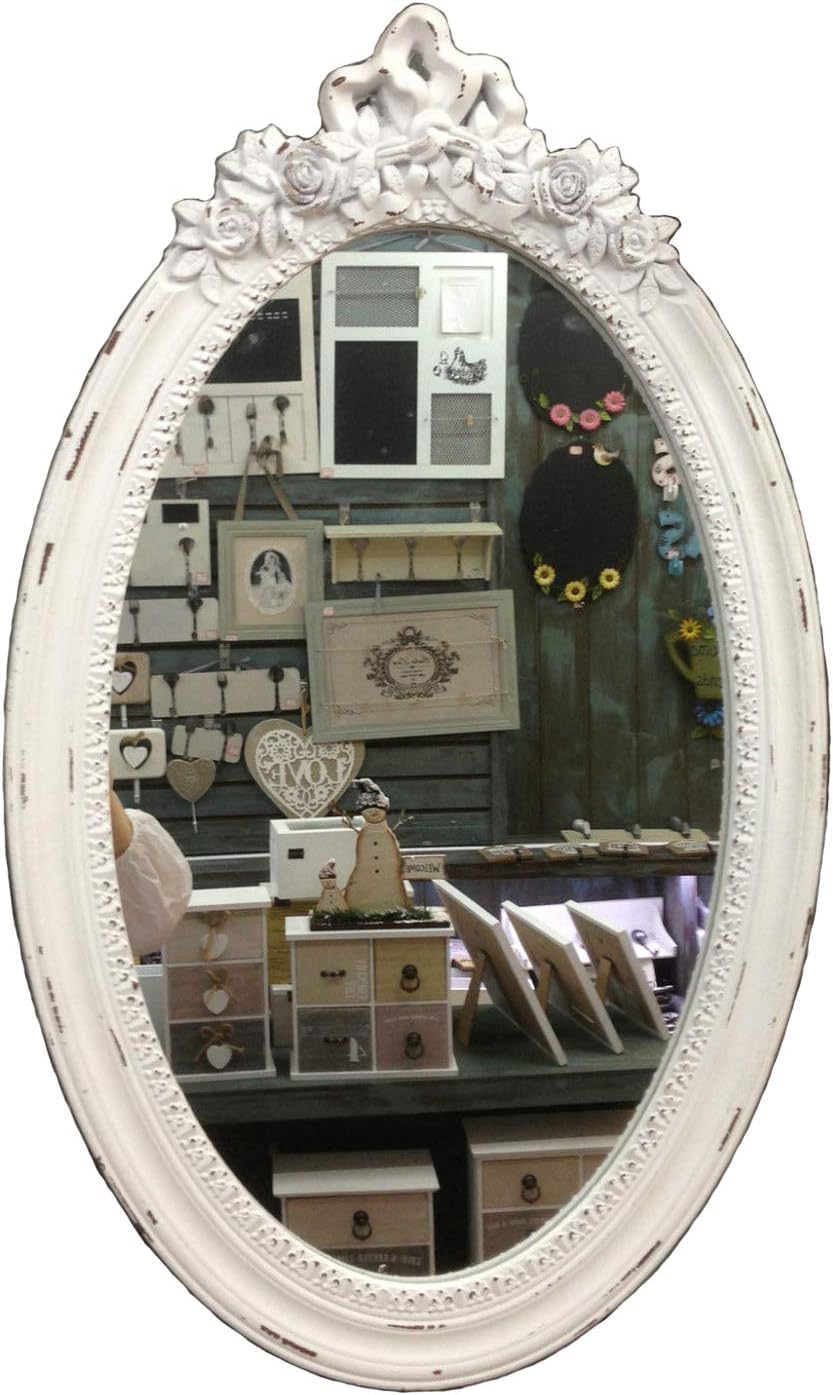 Charmanter Landhaus Holz Wandspiegel, Shabby Chic Vintage Barock Antiker Hängespiegel mit Holzrahmen