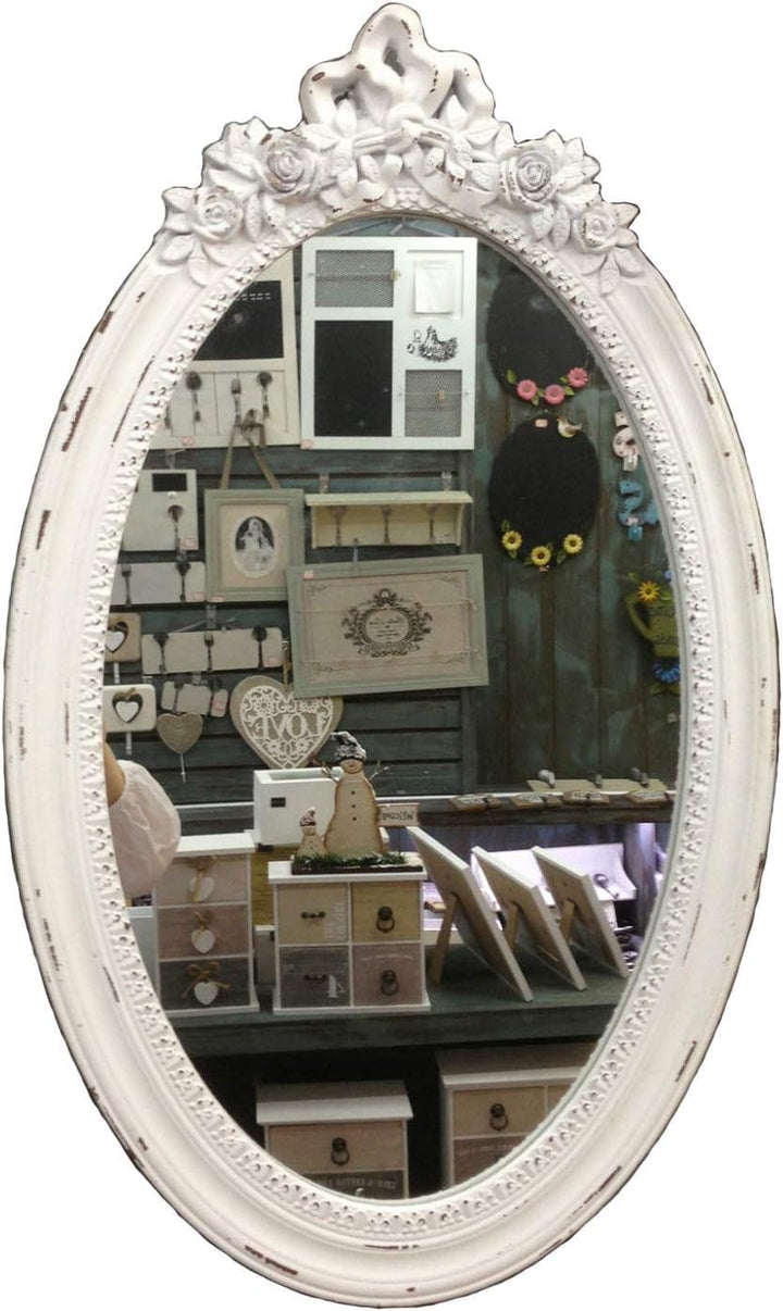 Charmanter Landhaus Holz Wandspiegel, Shabby Chic Vintage Barock Antiker Hängespiegel mit Holzrahmen