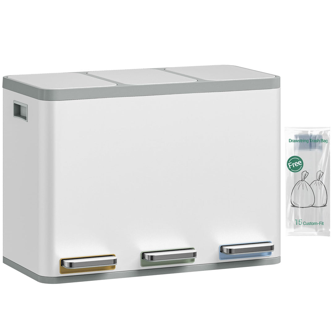 Hzuaneri Mülleimer Küche, Mülltrennsystem 3 Fächer 45L (3 x 15 L), Edelstahl-küchenmülleimer, Tretmü
