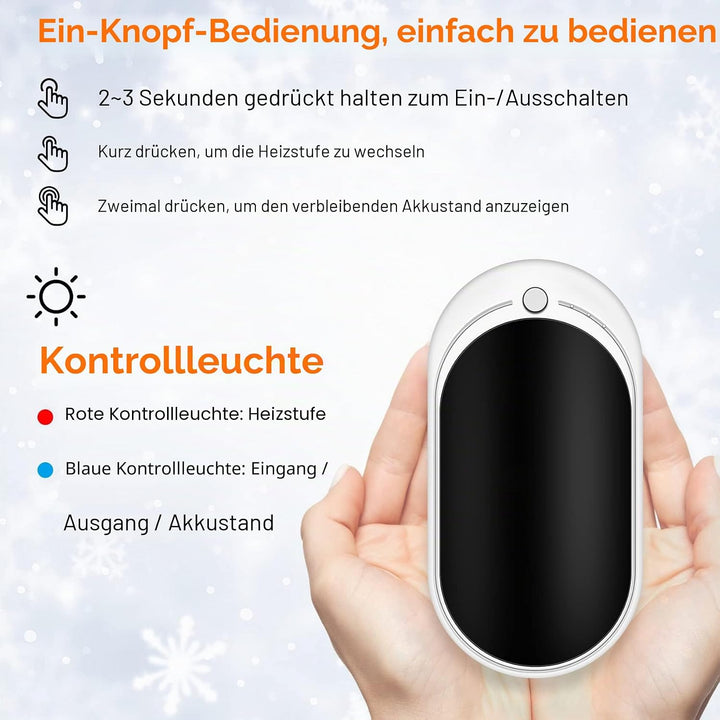 Handwärmer Elektrisch USB Wiederaufladbar Powerbank 5200mAh, Tragbar Taschenwärmer Wiederverwendbar