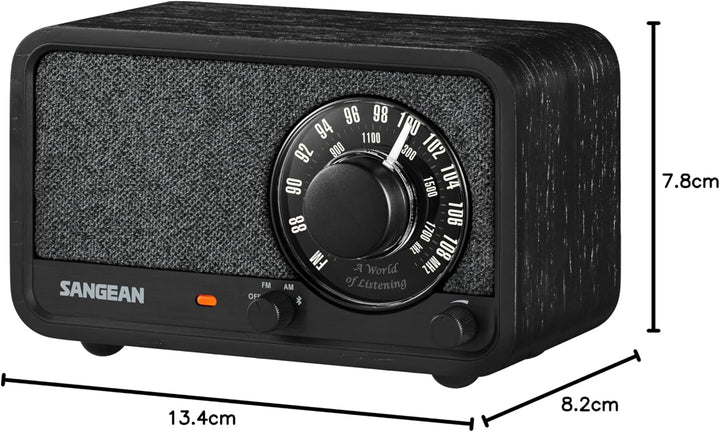 SANGEAN WR-8 – Tragbares Vintage Radio mit Bluetooth Lautsprecher, FM-Empfang, integriertem Akku, Ec