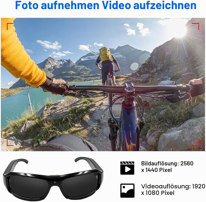 Kleine Brillenkamera, 16GB Sportbrille mit Kamera, 1080P HD Mini Actionkamera, MicroVideokamera Sonn