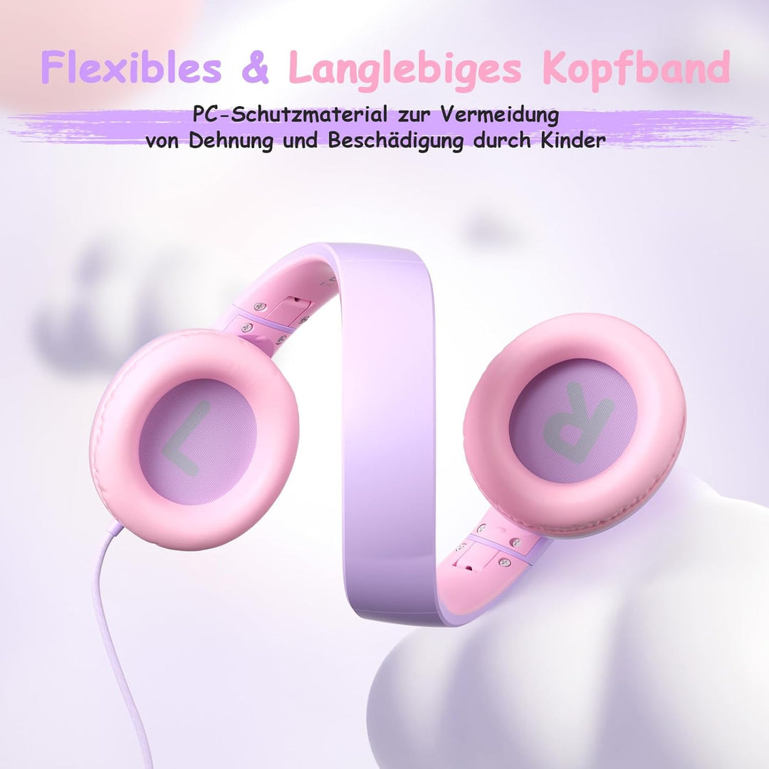 Kinderkopfhörer mit Kabel Klappbar, mit Mikrofon, Kopfhörer Kinder Gehörschutz auf 85/94 dB, Kopfhör
