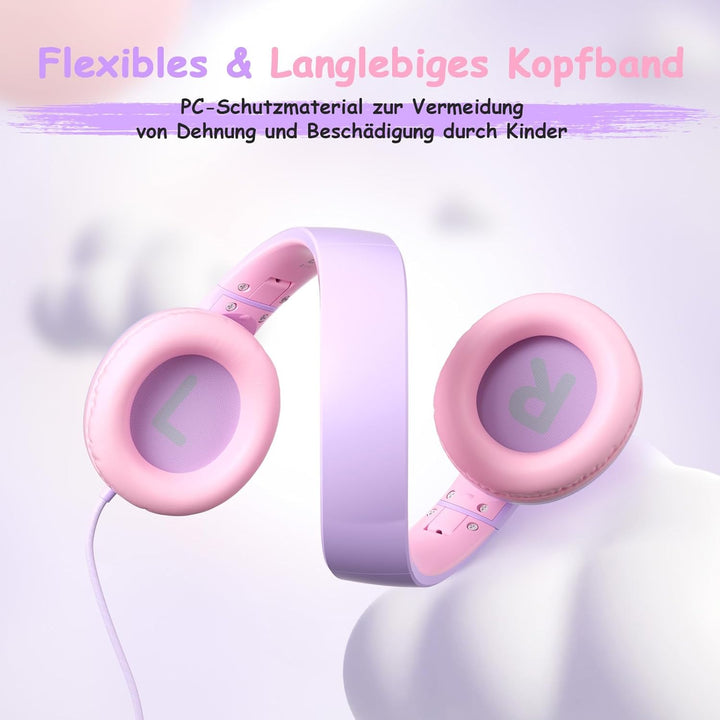 Kinderkopfhörer mit Kabel Klappbar, mit Mikrofon, Kopfhörer Kinder Gehörschutz auf 85/94 dB, Kopfhör