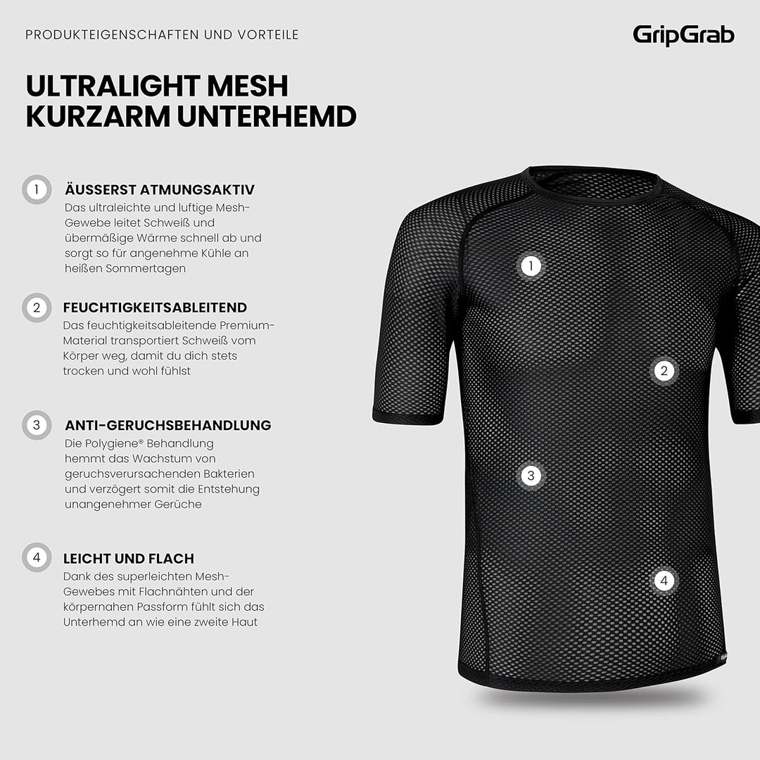 GripGrab Ultralight Kurzarm 1er und 2er Cool Mesh Fahrrad Funktionsunterhemd Herren Sommer Radsport