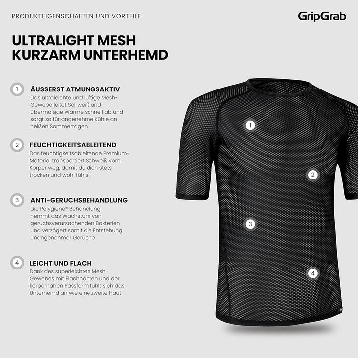 GripGrab Ultralight Kurzarm 1er und 2er Cool Mesh Fahrrad Funktionsunterhemd Herren Sommer Radsport