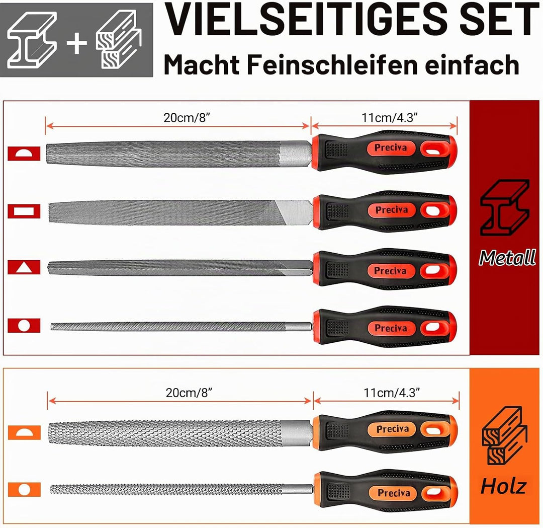 Feilen Set, Preciva 6tlg. Feilenset Metall und Holz Feilensatz inkl. Flachstumpfeile, Halbrundfeile,