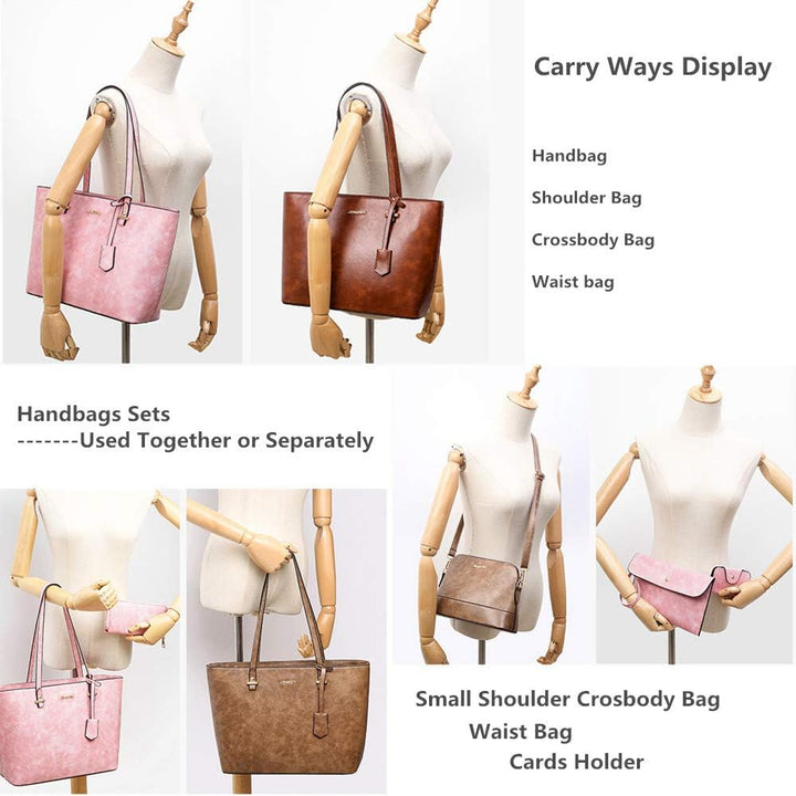 AlwaySky Handtaschen-Set für Damen 5er Pack Tote Geldbörse Handtaschen Set PU-Leder Umhängetasche Br