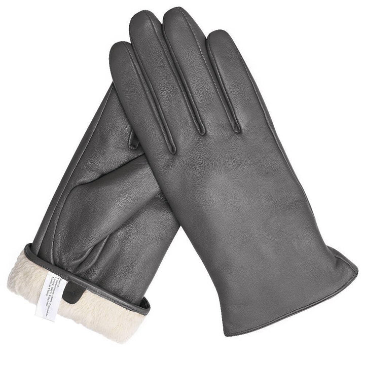 Knuffnee Damen Winter Lederhandschuhe Warme Gefüttert Handschuhe Autofahren Handschuhe Grau S, Grau