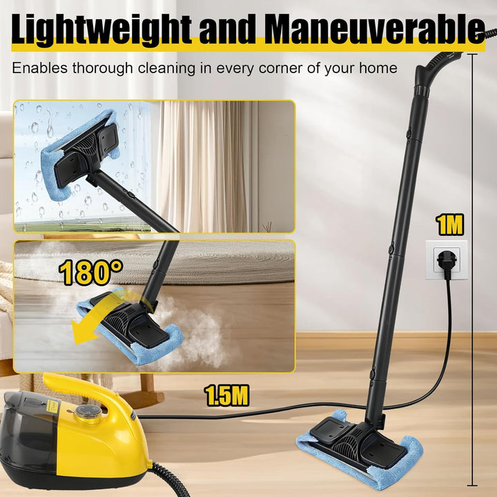 Dampfreiniger, 1800W Tragbarer Dampfreiniger Boden mit 900-ml-Tank, 15 Zubehörteile, Handdampfreinig
