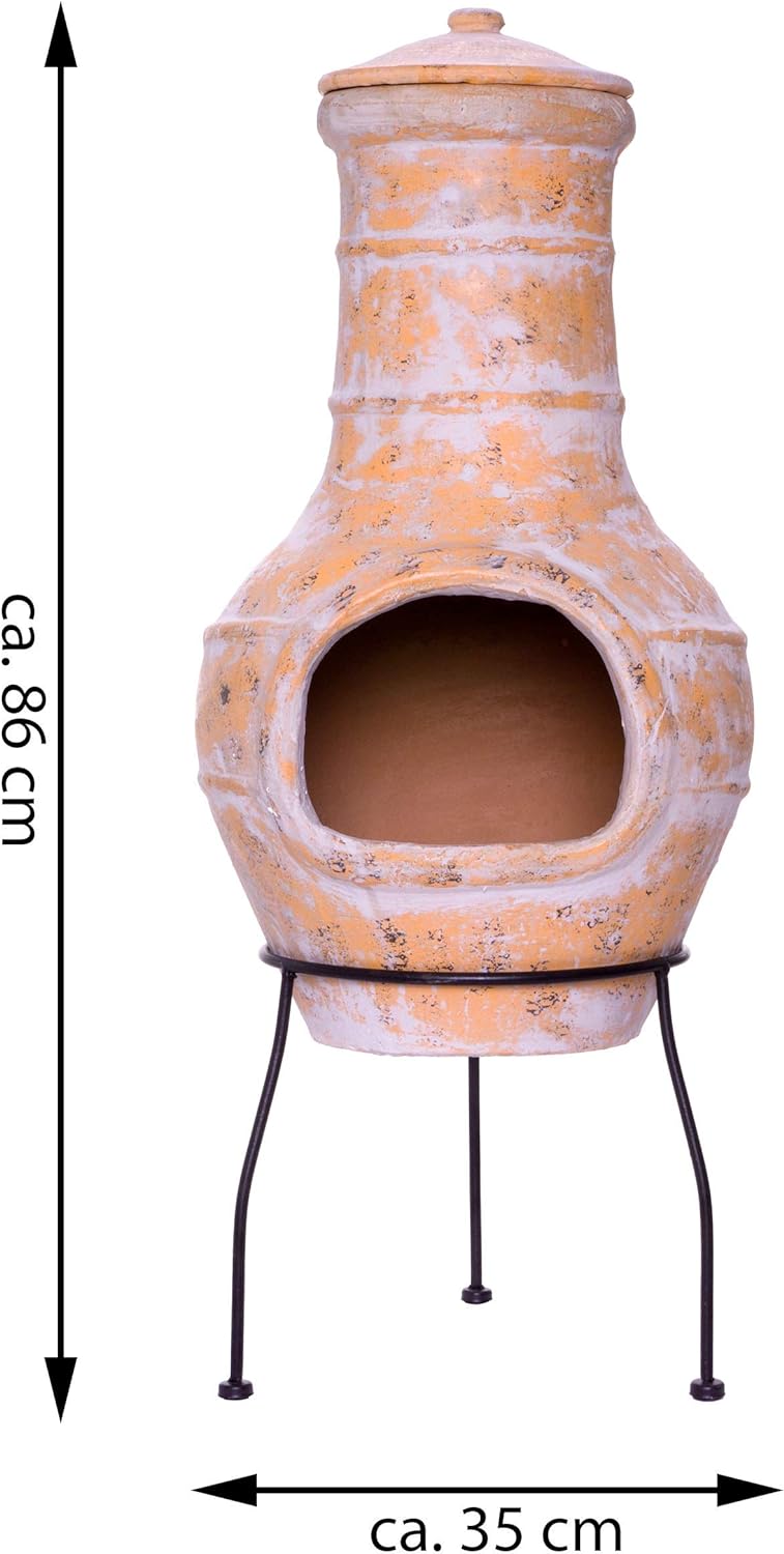 Nexos Trading Terrassenofen Gartenkamin Terracotta 85 cm Gartenofen Stahlgestell Feueröffnung20x15 c