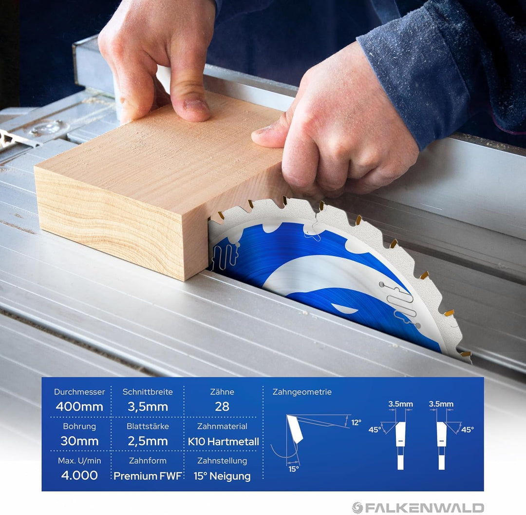 FALKENWALD® Sägeblatt Kreissägeblatt 400x30 mm speziell für Bauholz & Holz mit Nägel - kompatibel mi