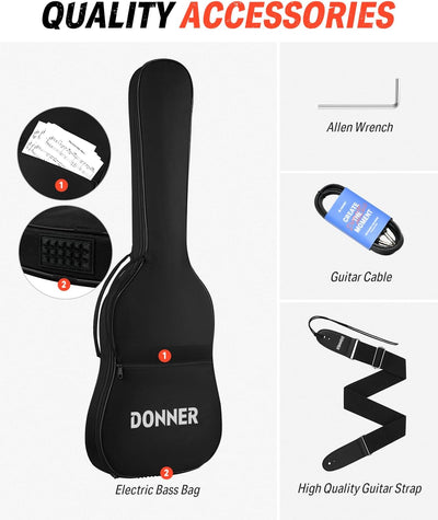 Donner E-Gitarre Set E Gitarren LP-Stil 39 Zoll Voller Grösse mit Tasche, Gurt, Kabel (Schwarz), Sch