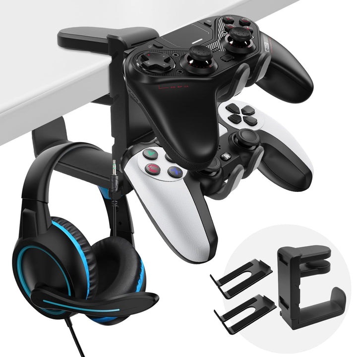 2-in-1 Kopfhörer & Controller Halter – Untertisch Klemmbare Headset Halterung 360° Drehbar mit Kabel