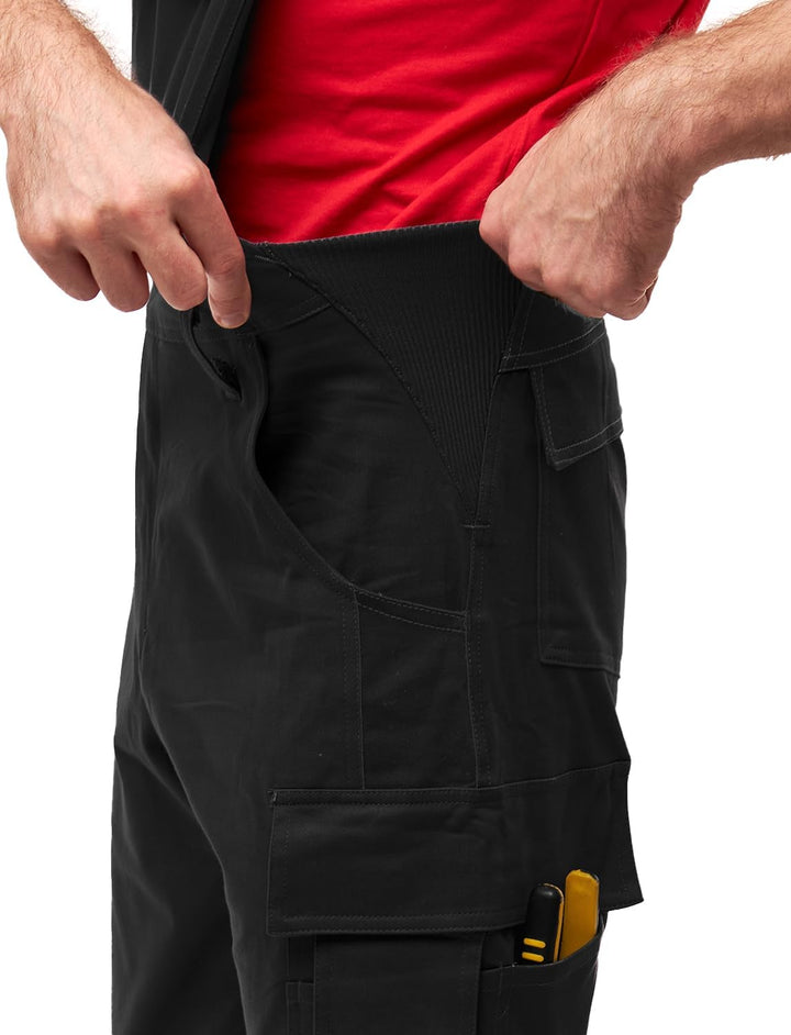 strongAnt Latzhose Herren Stretch Arbeitshose Arbeitslatzhose mit Kniepolstertaschen Schwarz Grau We