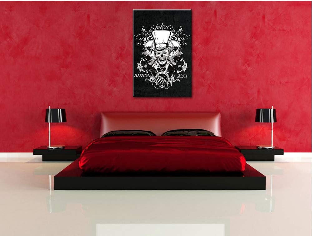 Dark Joker black Leinwandbild Bild auf Leinwand, XXL riesige Bilder fertig gerahmt mit Keilrahmen, K
