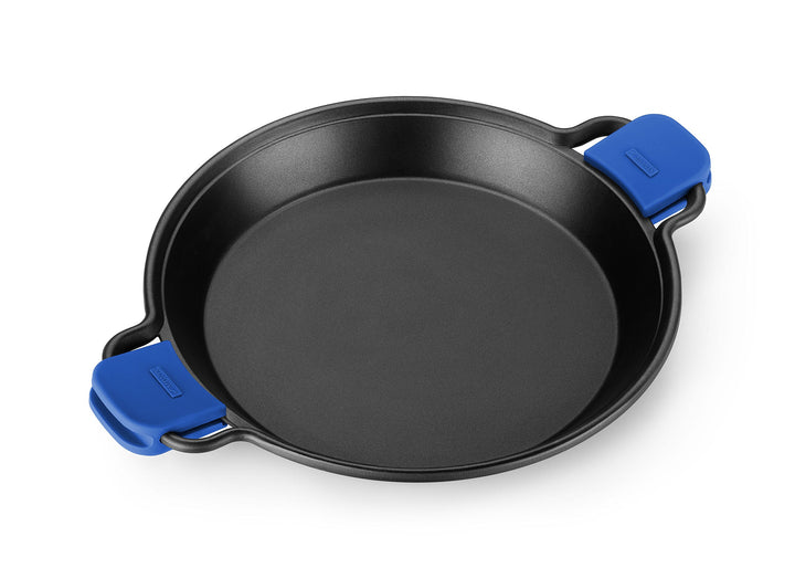 MONIX Solid+ | Antihaftbeschichtete Paella-Pfanne und Silikongriffe, Aluminium, Schwarz und Blau, 36