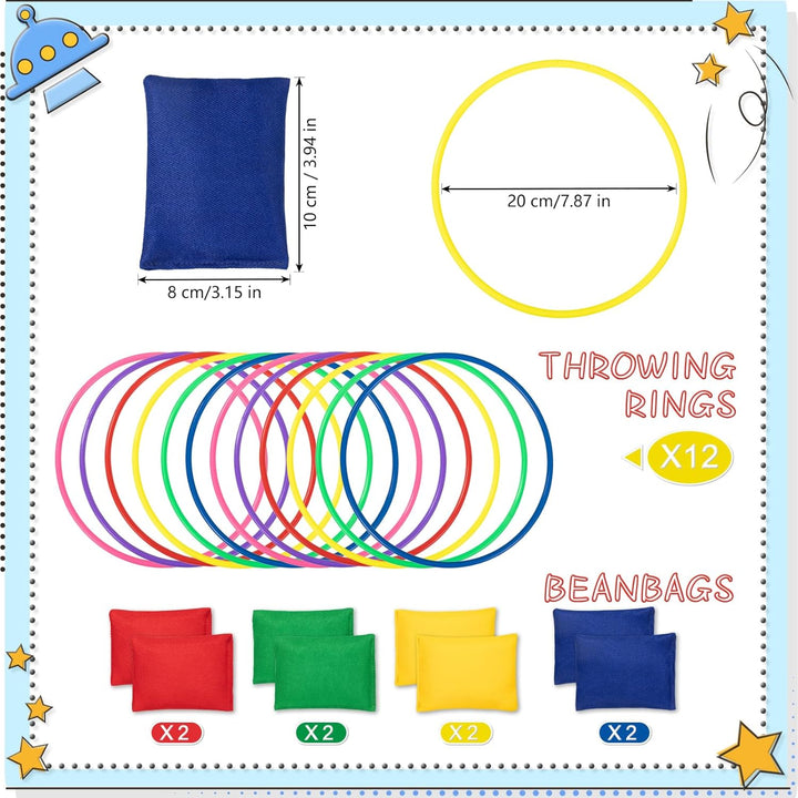 OOTSR 20 Stück Nylon Sitzsäcke Ringe Werfen Spiel Sets für Kinder, Sitzsäcke Werfen Legged Race für