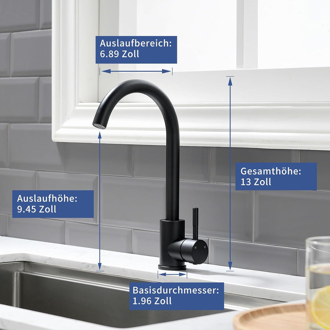 AIMADI Küchenarmatur Einhebelmischer, 360° Drehbarer Wasserhahn Küche aus Edelstahl, Hochwertige Spü