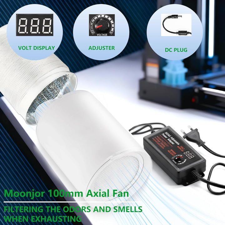 100mm Inline Kanalventilator, DC 12V Extraktor Axiallüfter Kit mit 2-Meter Kanalschlauch, Regler für