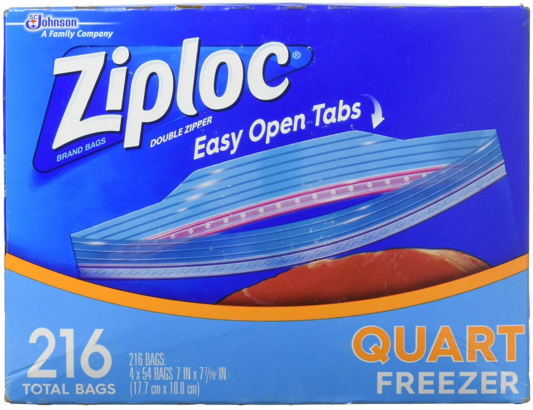Ziploc Double Zipper Heavy Duty Quart Freezer Bags (216 CT) 216-Count, 216-Count
