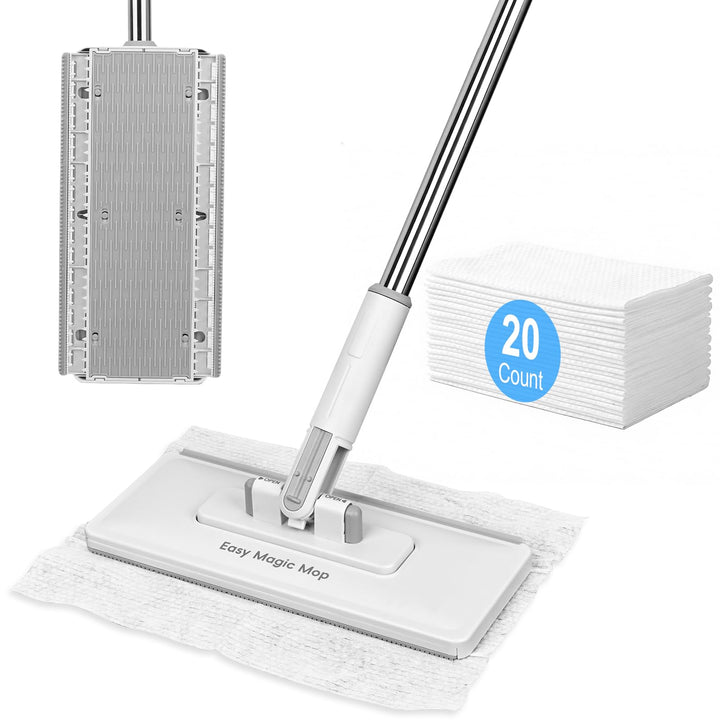 Fauler Wischmopp mit Automatischem Tuchwechsel, Mini Mopp mit 20 Mopp Pads | Druck-Klemm-System, 1-K