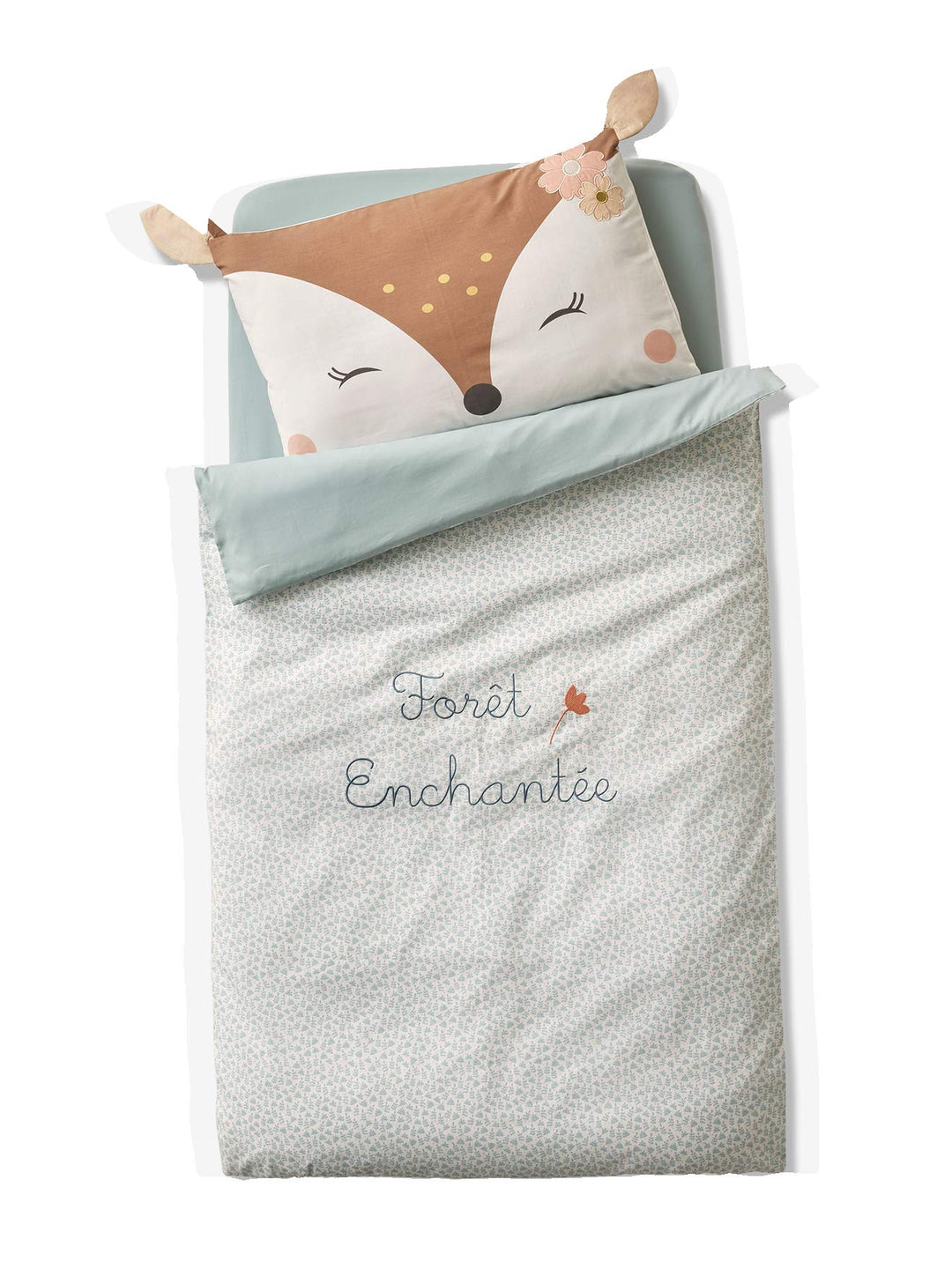 Vertbaudet Bettbezug für Babys, Motiv: Bohrer, Ecru/Wassergrün, 100 x 120 cm 100X120, 100X120