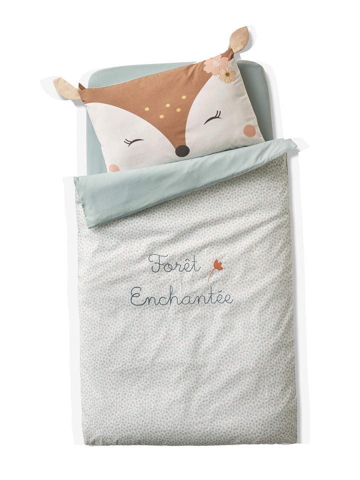 Vertbaudet Bettbezug für Babys, Motiv: Bohrer, Ecru/Wassergrün, 100 x 120 cm 100X120, 100X120
