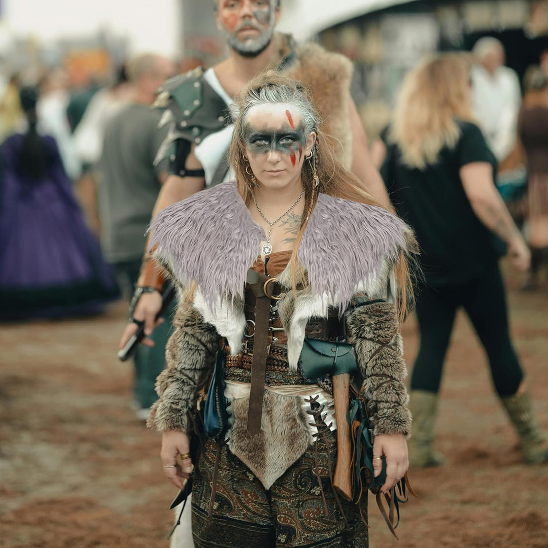 Damen Viking Kunstfell Kragen Künstlicher Pelzkragen Mädchen Wikinger Fell Schulter Pelzschal Faux S