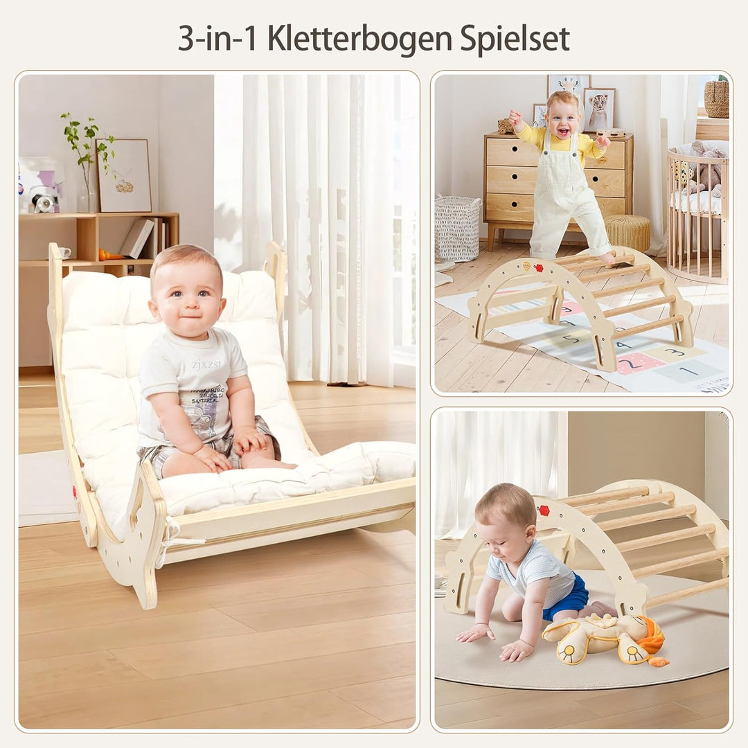 Kletterbogen 2-in-1 Montessori Bogenwippe mit Kissen – Kletterspielzeug für Kleinkinder, Sensoriktis