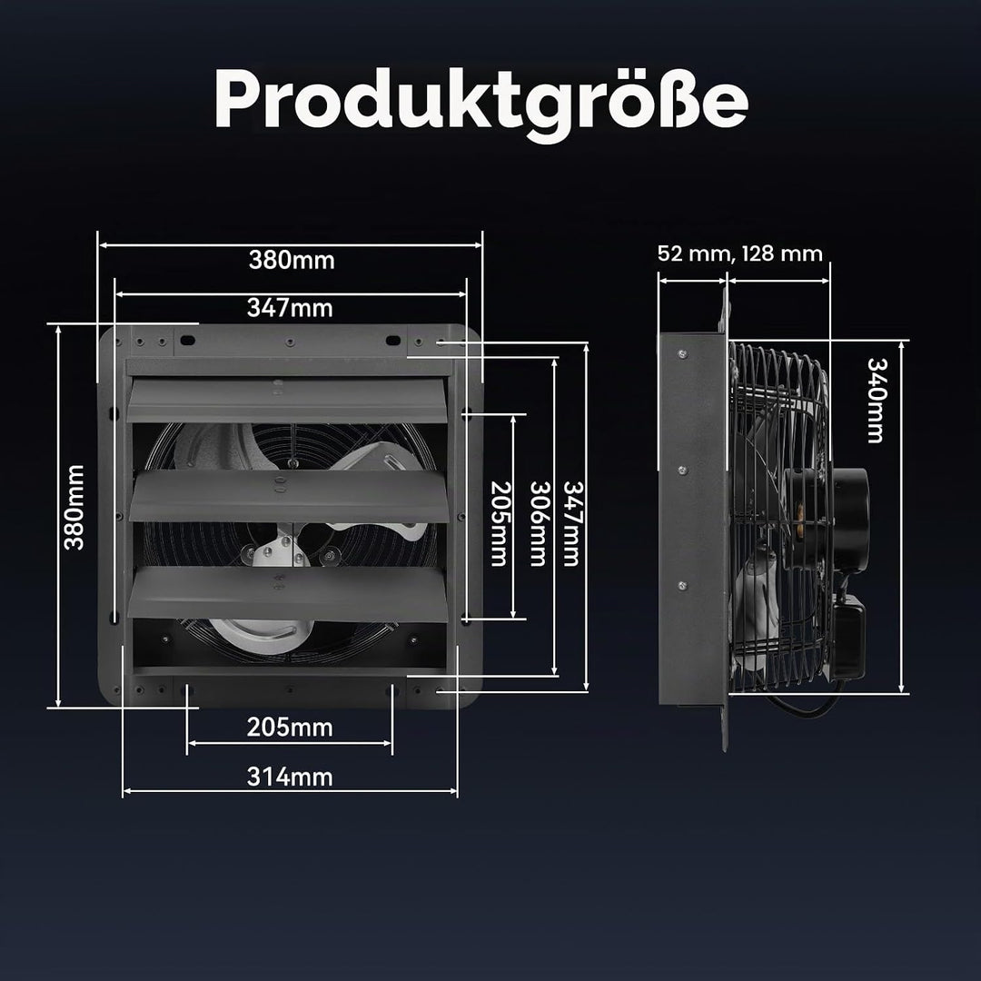 Abluftventilator 300 mm mit Geschwindigkeitsregler, Industrie-Wandabluftventilator für Lager, grosse