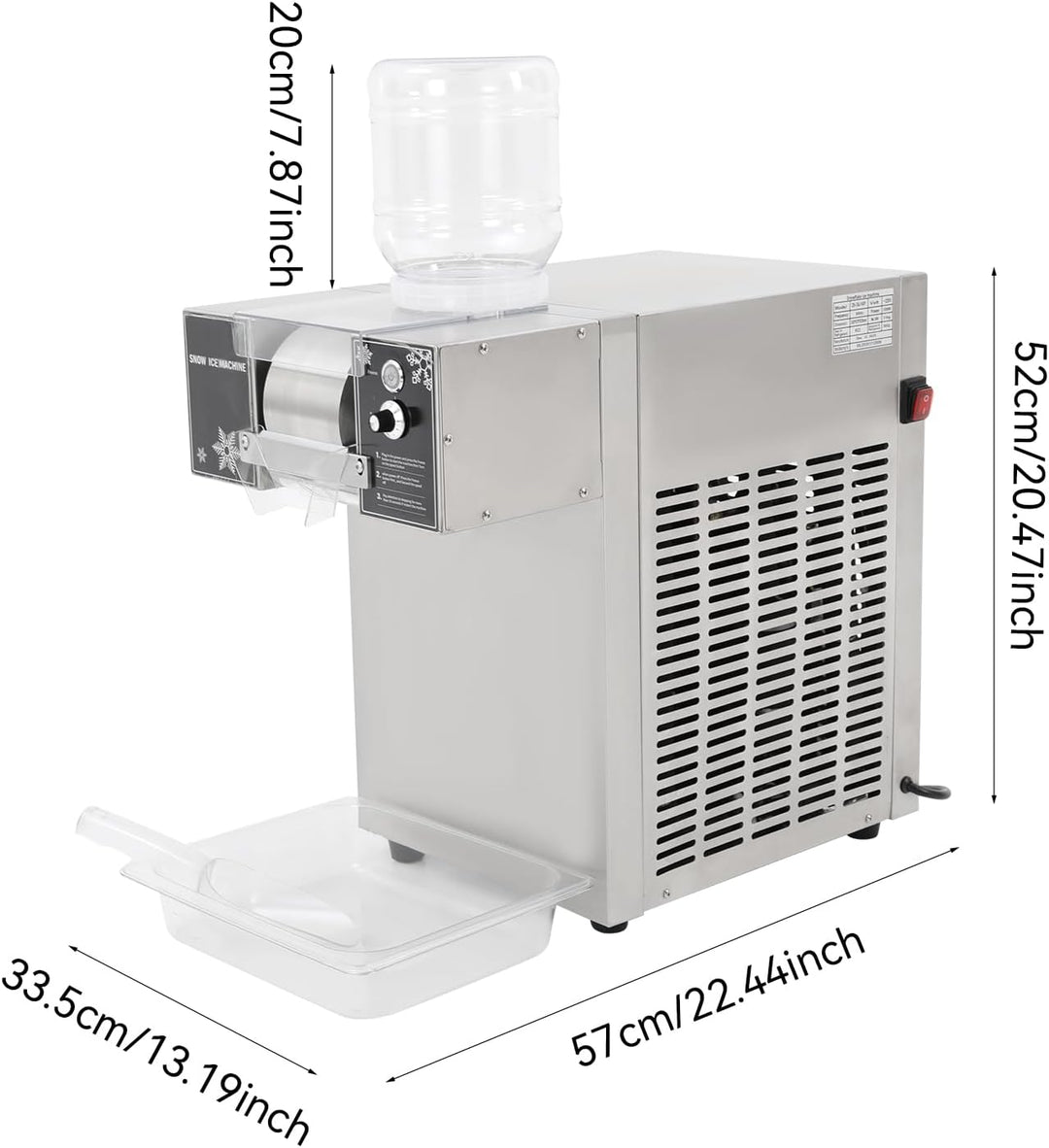 Schneeflocken Eismaschine 180kg/Tag 1200W Gewerbliche Schnee Eis Maschine aus Edelstahl, 9 stufige r