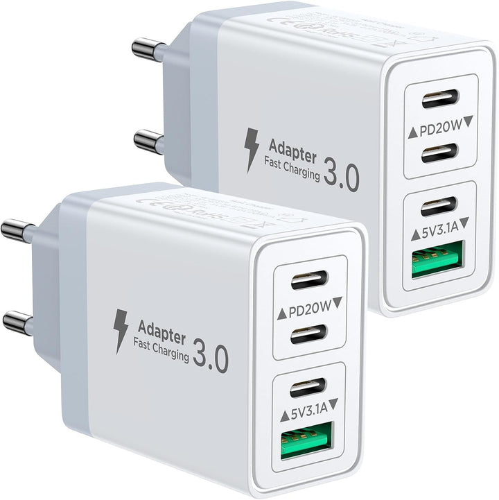 2er Pack USB C Ladegerät, Aioneus 40W 4Port Stecker USBC Adapter Mehrfach Typ C Handy Netzteil für i