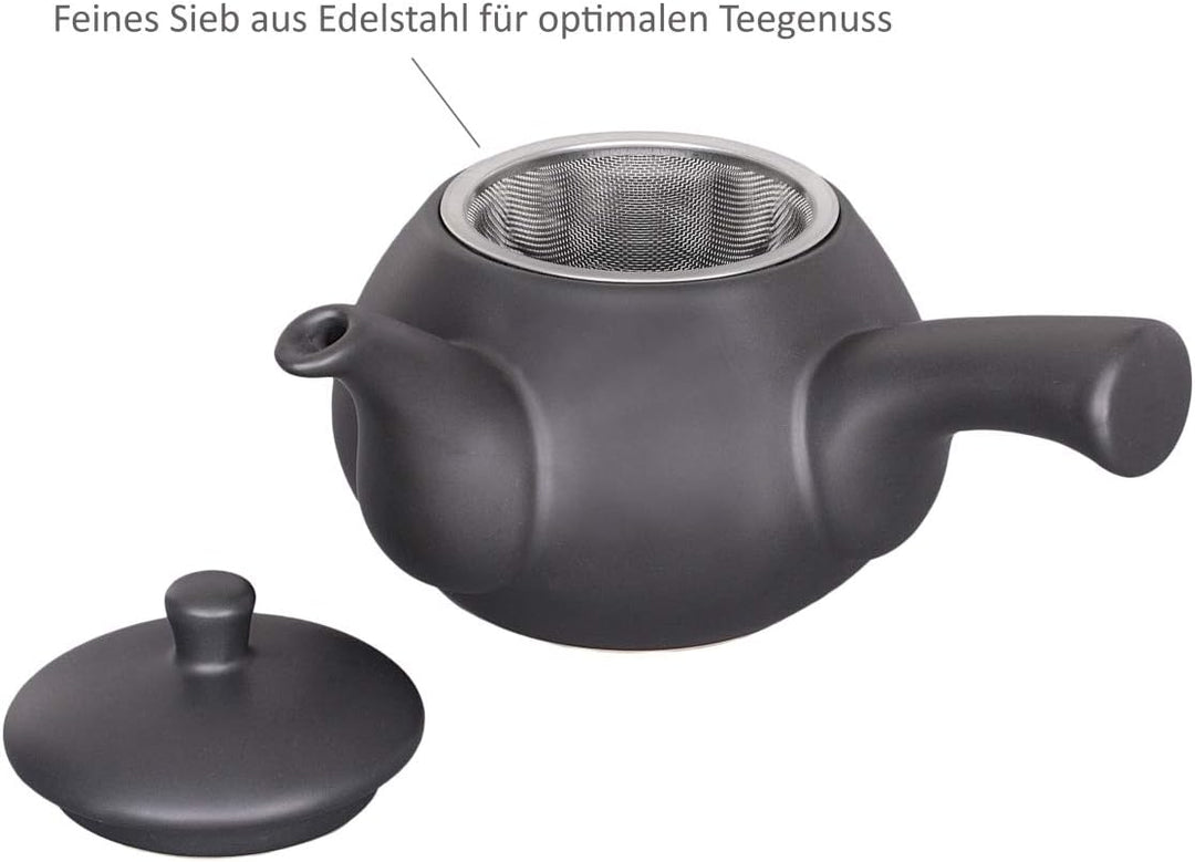Japanisches Teeset bestehend aus eine Teekanne 600ml mit Seitengriff und 4 Teecups aus Keramik