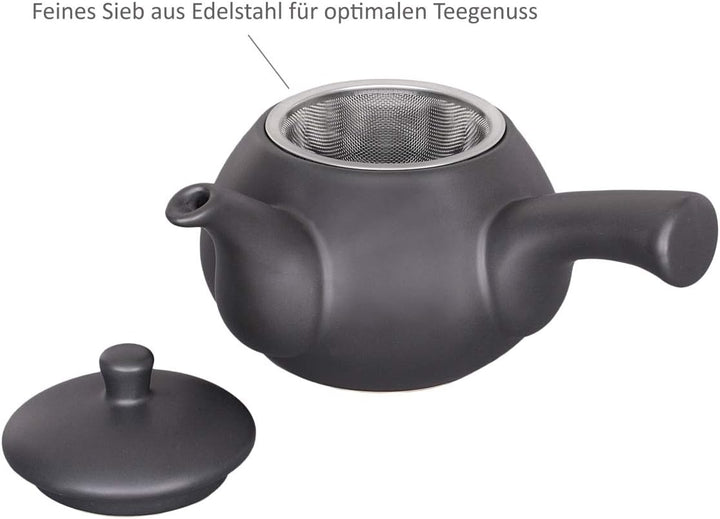 Japanisches Teeset bestehend aus eine Teekanne 600ml mit Seitengriff und 4 Teecups aus Keramik