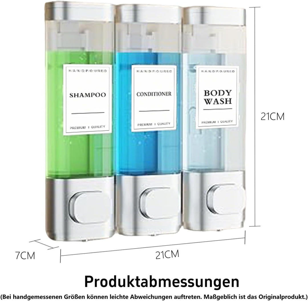3-Kammer-Wand Shampoo Spender für Dusche Jeweils 300 ml, Duschgel Spender Wand Ohne Bohren für Badez