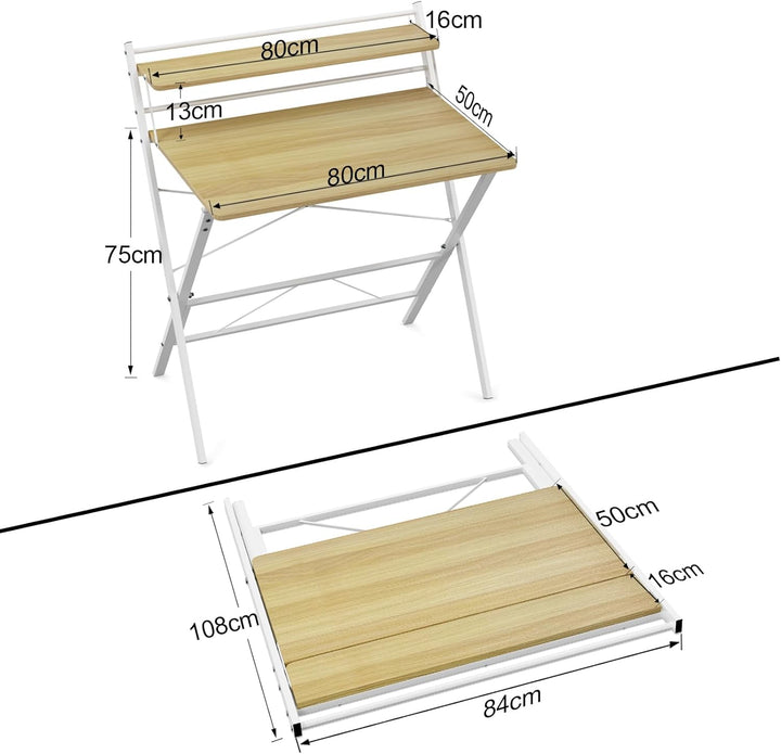 PIPIPOXER 80x50cm Schreibtisch Klappbar, Klappbarer Schreibtisch mit Regal, Schreibtisch Klappbar mi