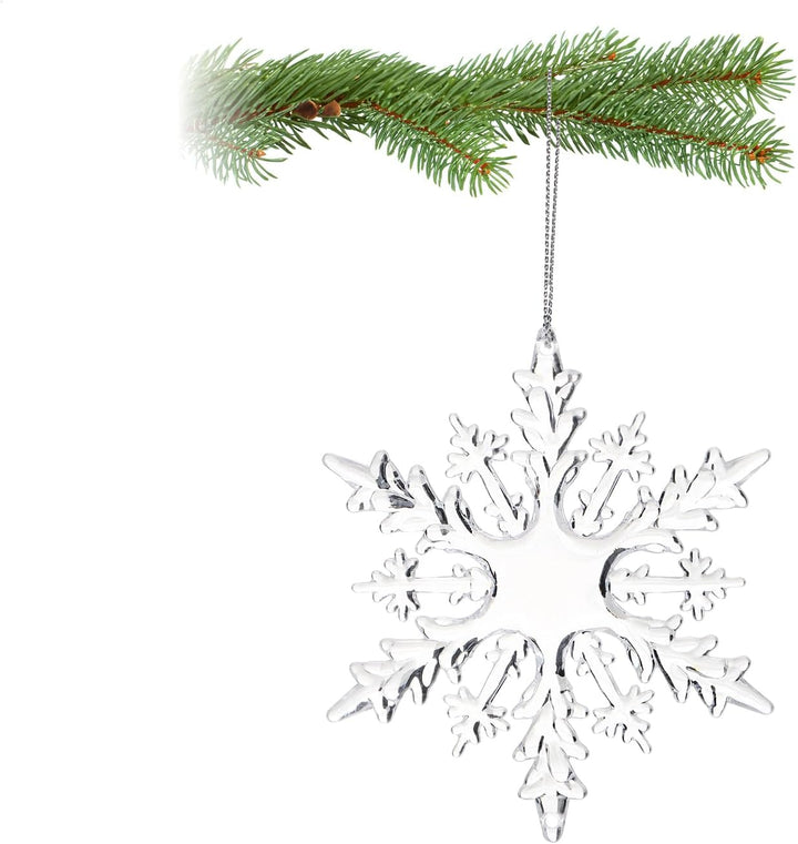 com-four® 12x Deko Anhänger Schneeflocken - Transparente 10 cm Schneeflocken-Anhänger mit Aufhängesc