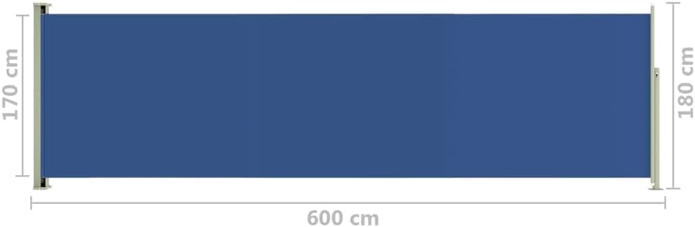 puraday 180x600 cm Seitenmarkise Ausziehbar Blau Terrassen-Sichtschutz Balkon Seitenwand Stilvolle S