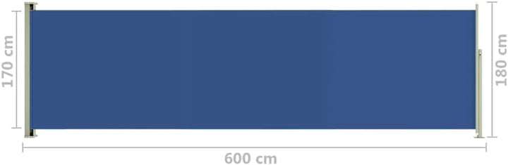puraday 180x600 cm Seitenmarkise Ausziehbar Blau Terrassen-Sichtschutz Balkon Seitenwand Stilvolle S