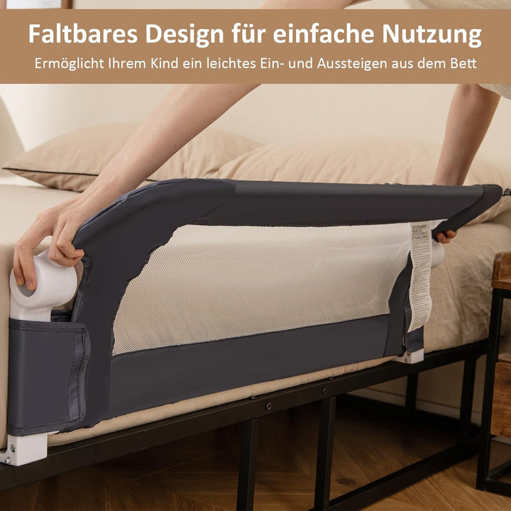 DREAMADE Bettgitter 150/120/105 cm, Kinderbettgitter Schutz, Kinderschutzgitter aus PP &amp; Oxford, Bab