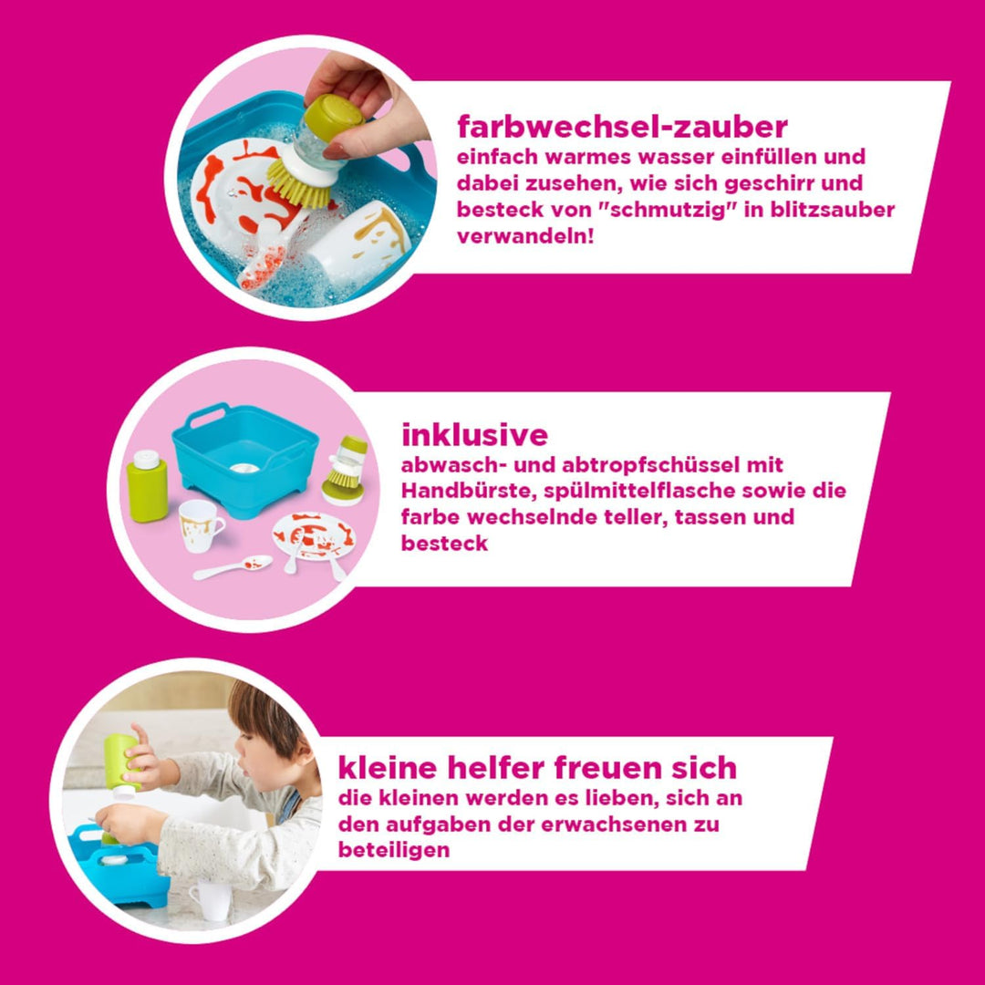 Joseph Joseph Wash & Scrub | Abwasch-Set für Kinder ab 3 Jahren | Enthält farbwechselndes Besteck un