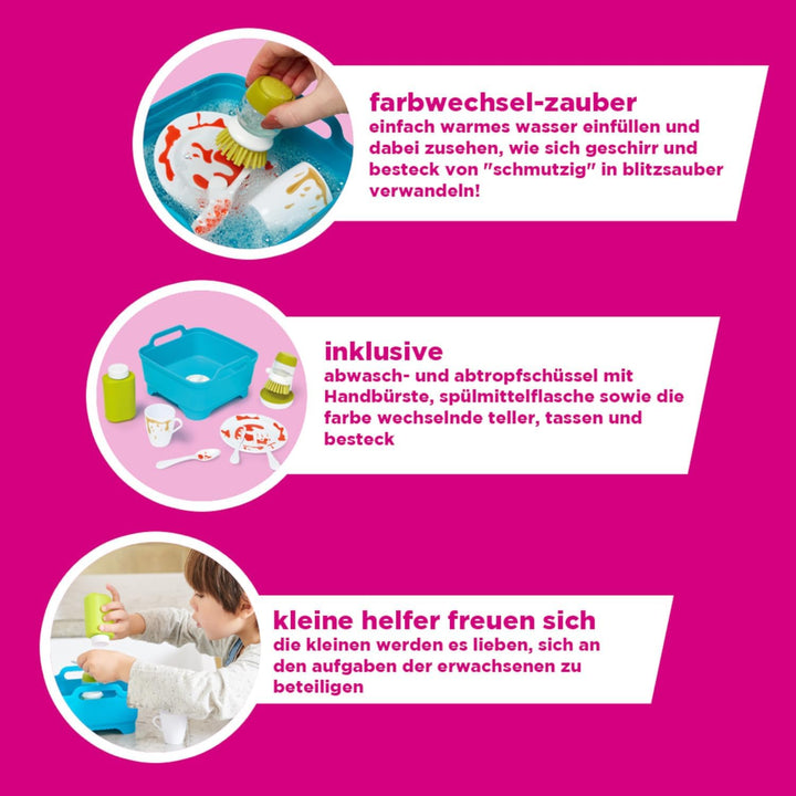 Joseph Joseph Wash & Scrub | Abwasch-Set für Kinder ab 3 Jahren | Enthält farbwechselndes Besteck un