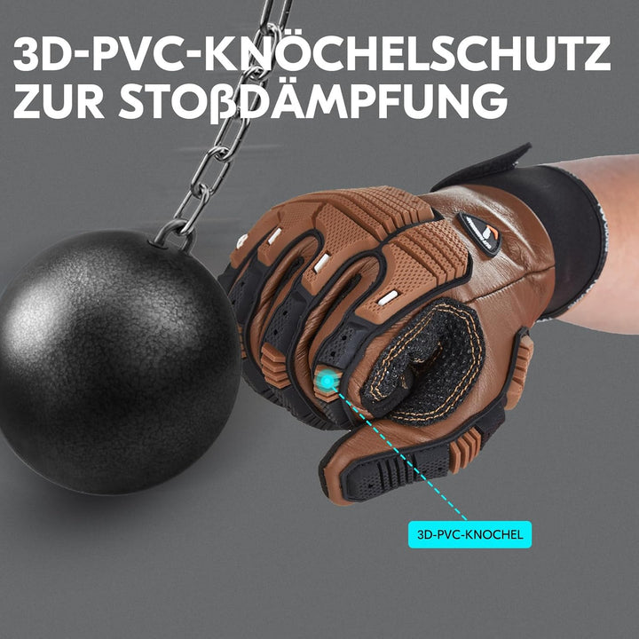 Vgo... 1 Paar Schnittfeste Handschuhe, Sicherheitsleder-Arbeitshandschuhe, Mechaniker-Handschuhe, HP