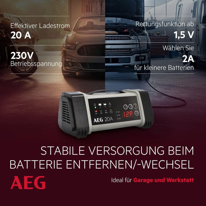 AEG 97025 Mikroprozessor Batterie Ladegerät LT 20 Ampere für 12/24 V, 9-stufig, Power-Supply, automa