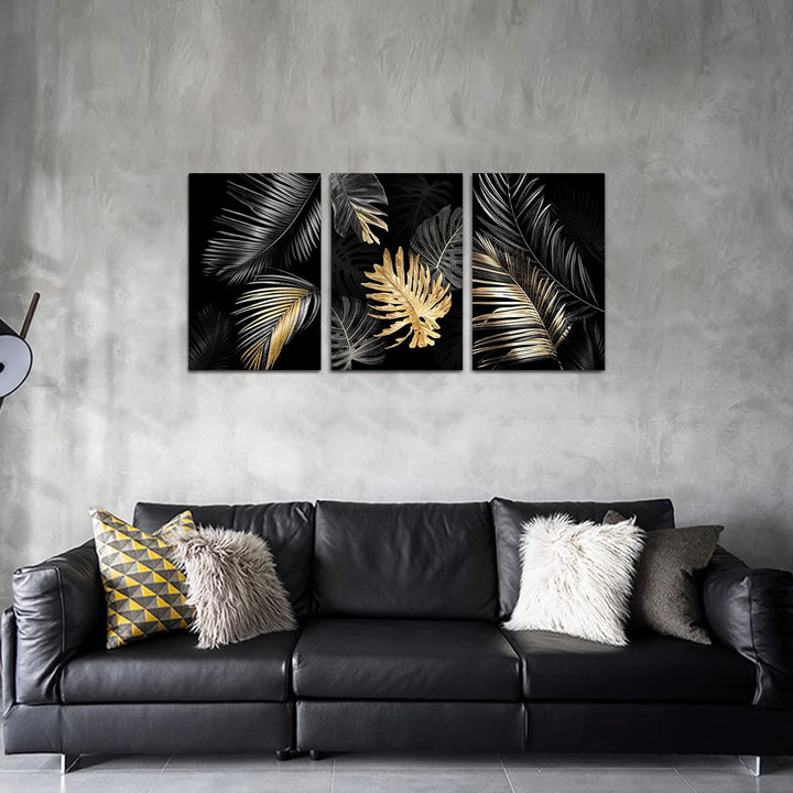 FajerminArt 3 Teilig Leinwandbilder Bilder Abstrakt Schwarzes Gold Baum bild auf leinwand Wandkunst