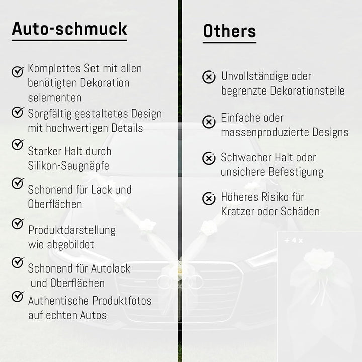 Organza M + Schleife Auto Schmuck Braut Paar Rose Deko Dekoration Autoschmuck Hochzeit Car Auto Wedd